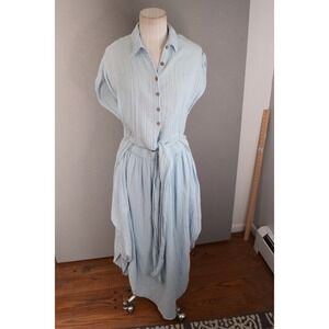 Free People Light Blue Gauze Midi Shirt Dress